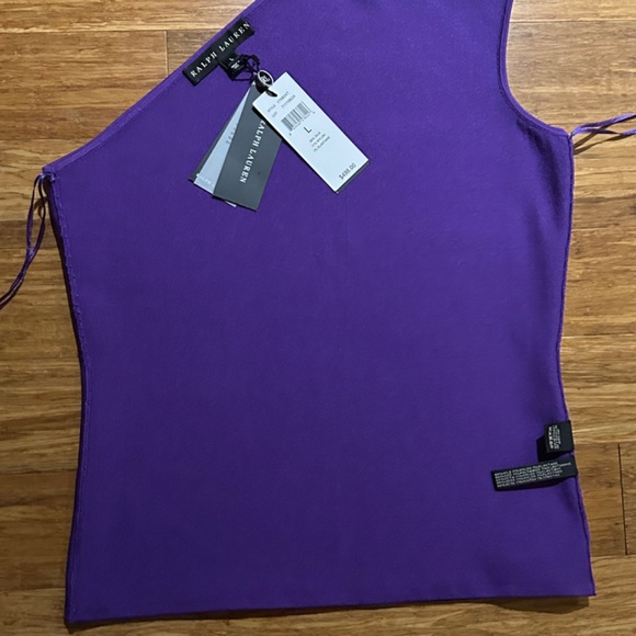 Ralph Lauren Black Label One Shoulder Asymm. Neckline Purple Blouse, Size L - Picture 5 of 15